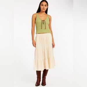 Vintage Y2K Western Tank Top Women’s Med Green Brown Faux Suede Trim Boho Cowboy